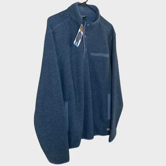 Eddie Bauer Fleece Quarter-Snap Sweater Blue Mens Large Long-Sleeve Pullover New
